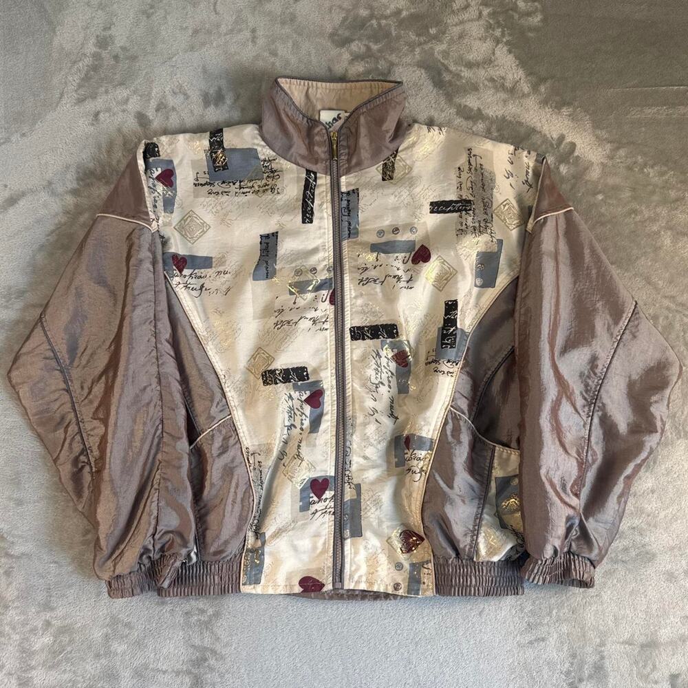 Vintage 90s Abstract Windbreaker Track Jacket Full Zip Retro Womens M